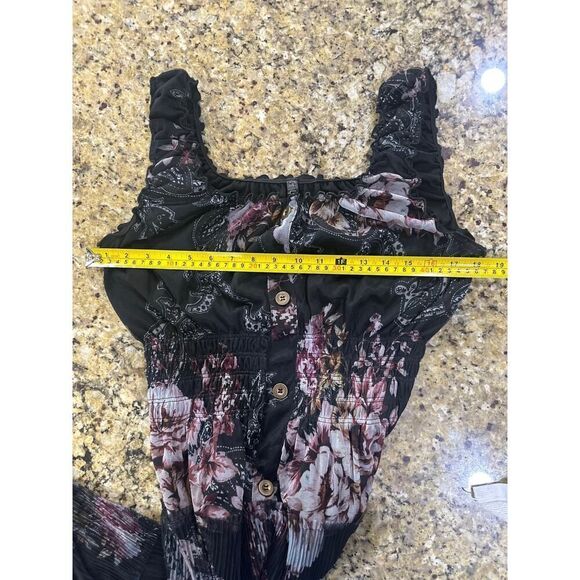 Lapis Anthropology Black Floral Pleated Ruffle Maxi Whimsigoth Dress Medium - Picture 11 of 16